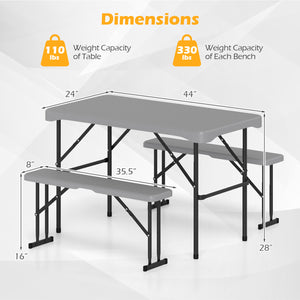 44 inches HDPE Folding Picnic Table Set with 2 Benches-Gray view 5