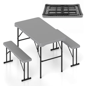 44 inches HDPE Folding Picnic Table Set with 2 Benches-Gray view 6