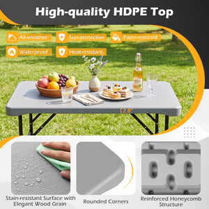44 inches HDPE Folding Picnic Table Set with 2 Benches-Gray view 8