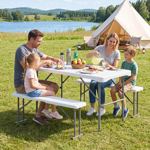 44 inches HDPE Folding Picnic Table Set with 2 Benches-White view 2