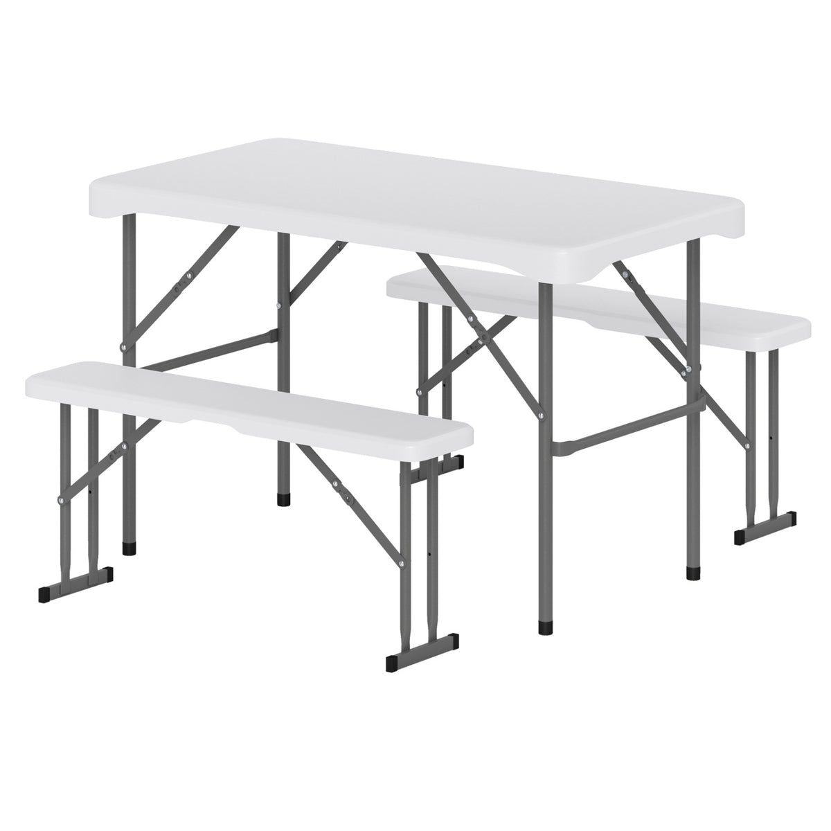 44 inches HDPE Folding Picnic Table Set with 2 Benches-White view 4
