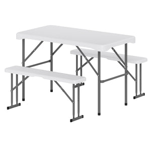 44 inches HDPE Folding Picnic Table Set with 2 Benches-White view 4