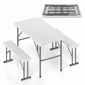 44 inches HDPE Folding Picnic Table Set with 2 Benches-White view 6