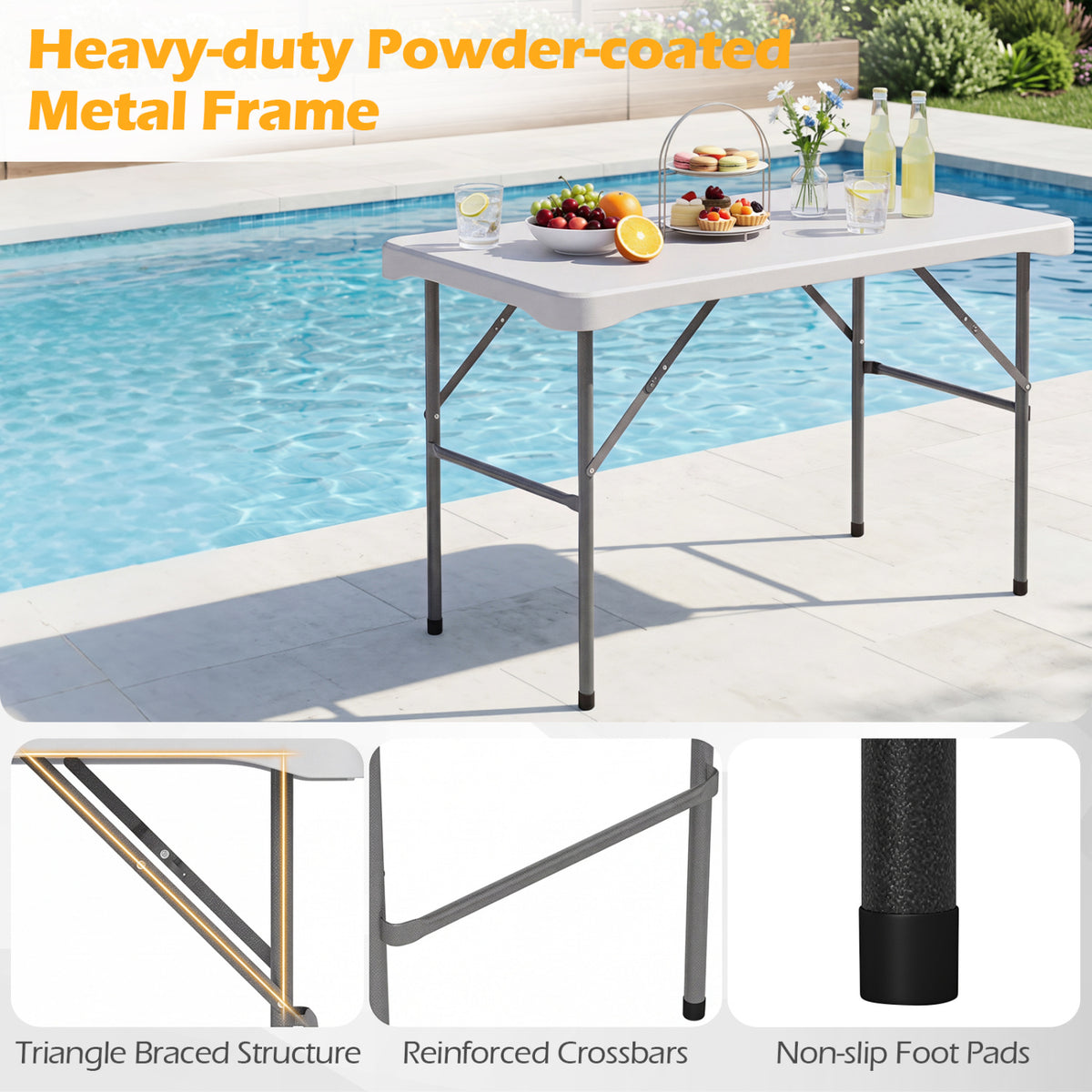 44 inches HDPE Folding Picnic Table Set with 2 Benches-White view 9