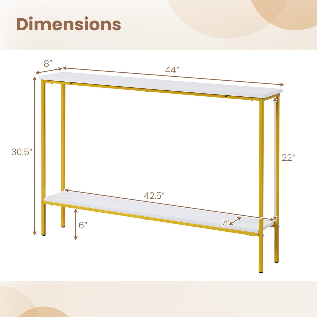 44 Inch Console Table with Shelf with Dual Anti-Tipping Kits-White view 5