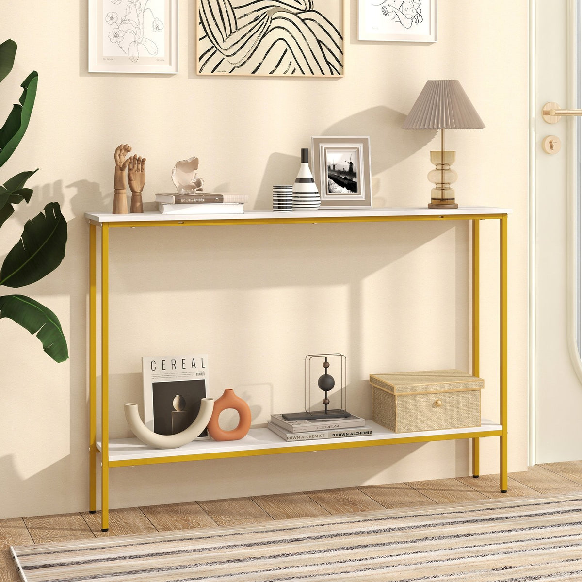 44 Inch Console Table with Shelf with Dual Anti-Tipping Kits-White view 6