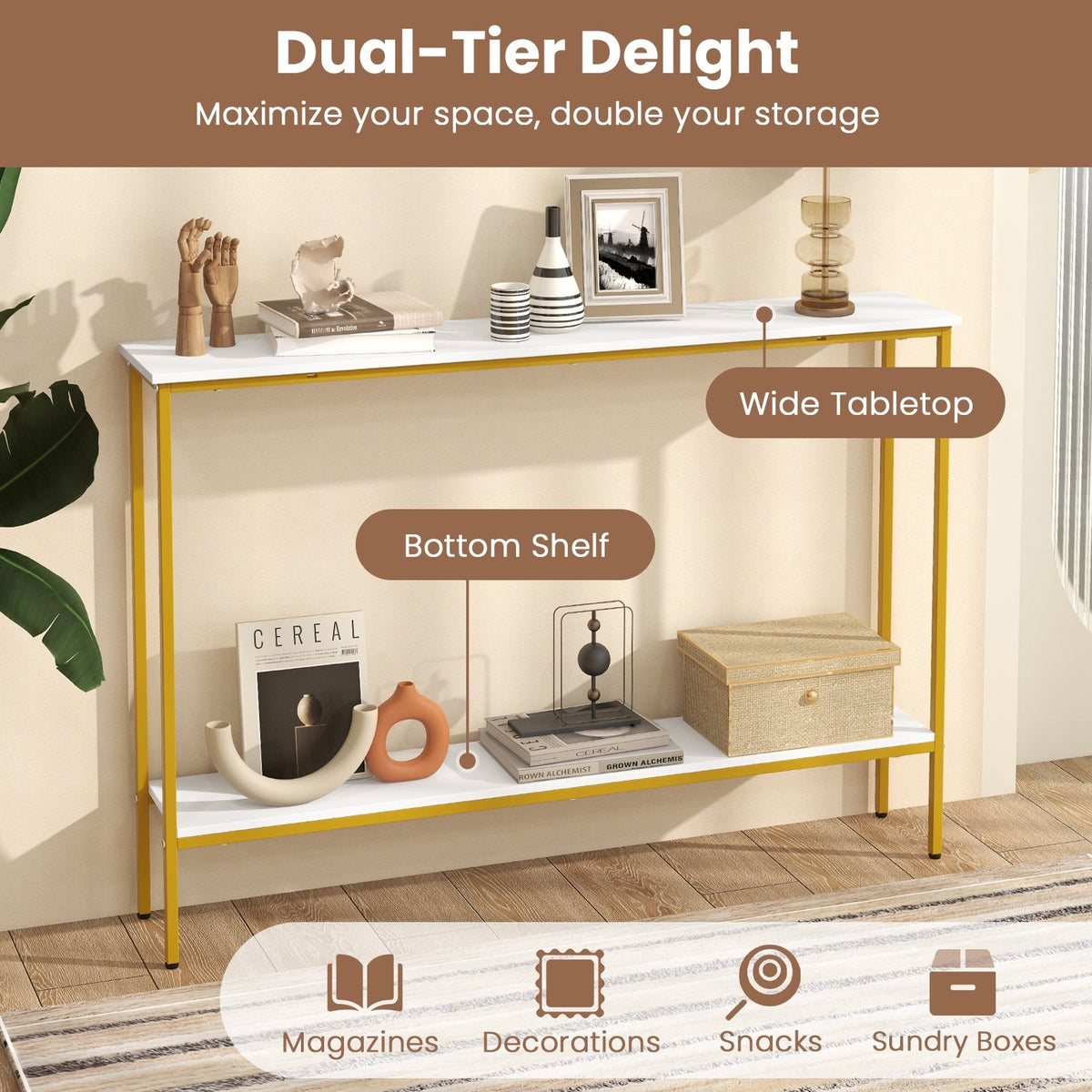44 Inch Console Table with Shelf with Dual Anti-Tipping Kits-White view 9