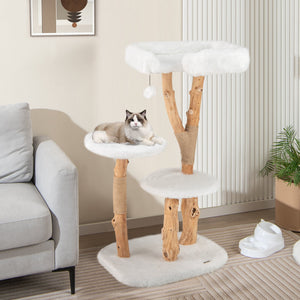 44 Inch Solid Wood Cat Tree with Perch and Natural Jute Scratching Posts-White view 2