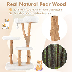 44 Inch Solid Wood Cat Tree with Perch and Natural Jute Scratching Posts-White view 6