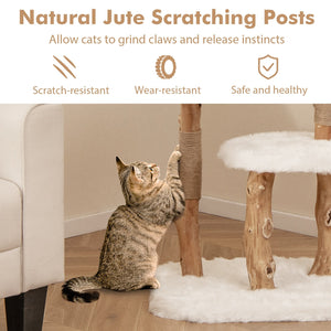 44 Inch Solid Wood Cat Tree with Perch and Natural Jute Scratching Posts-White view 7