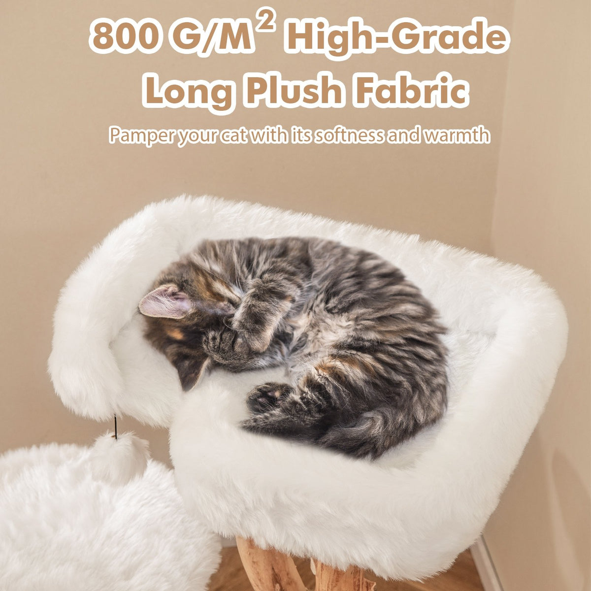44 Inch Solid Wood Cat Tree with Perch and Natural Jute Scratching Posts-White view 9