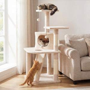 44 Inch Tall Kitten Tower with Condo and 2 Plush Perches-Beige view 2
