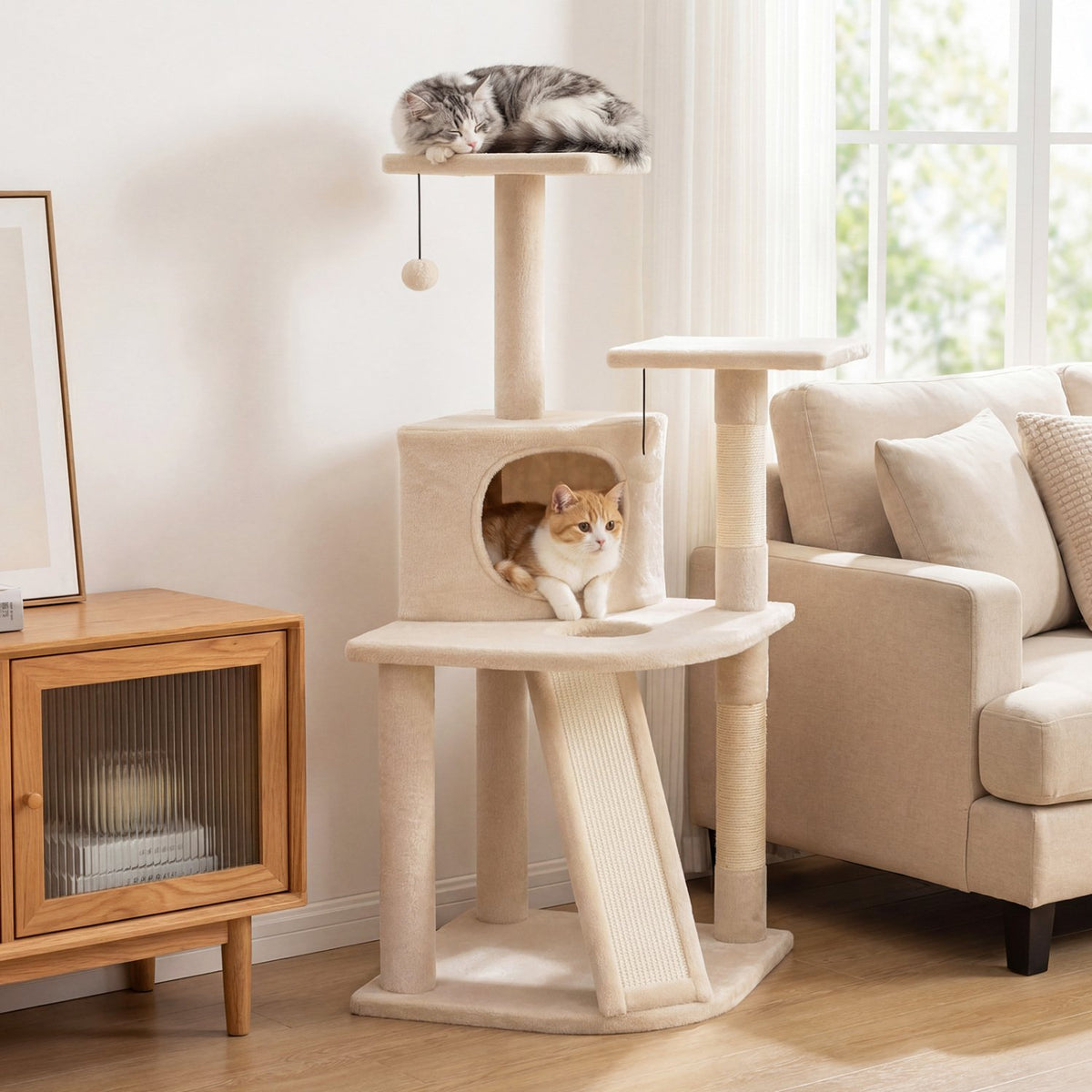 44 Inch Tall Kitten Tower with Condo and 2 Plush Perches-Beige view 3