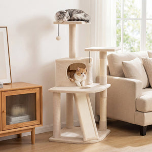 44 Inch Tall Kitten Tower with Condo and 2 Plush Perches-Beige view 3