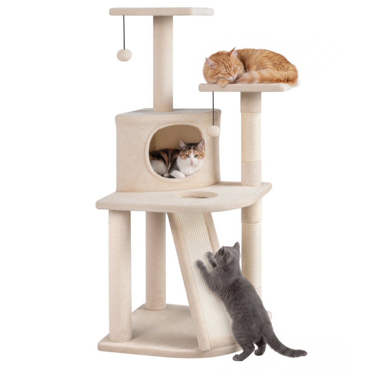 44 Inch Tall Kitten Tower with Condo and 2 Plush Perches-Beige view 4