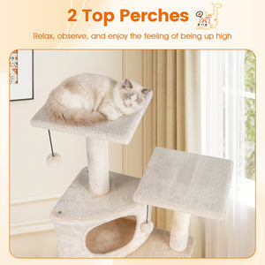44 Inch Tall Kitten Tower with Condo and 2 Plush Perches-Beige view 7