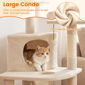 44 Inch Tall Kitten Tower with Condo and 2 Plush Perches-Beige view 8