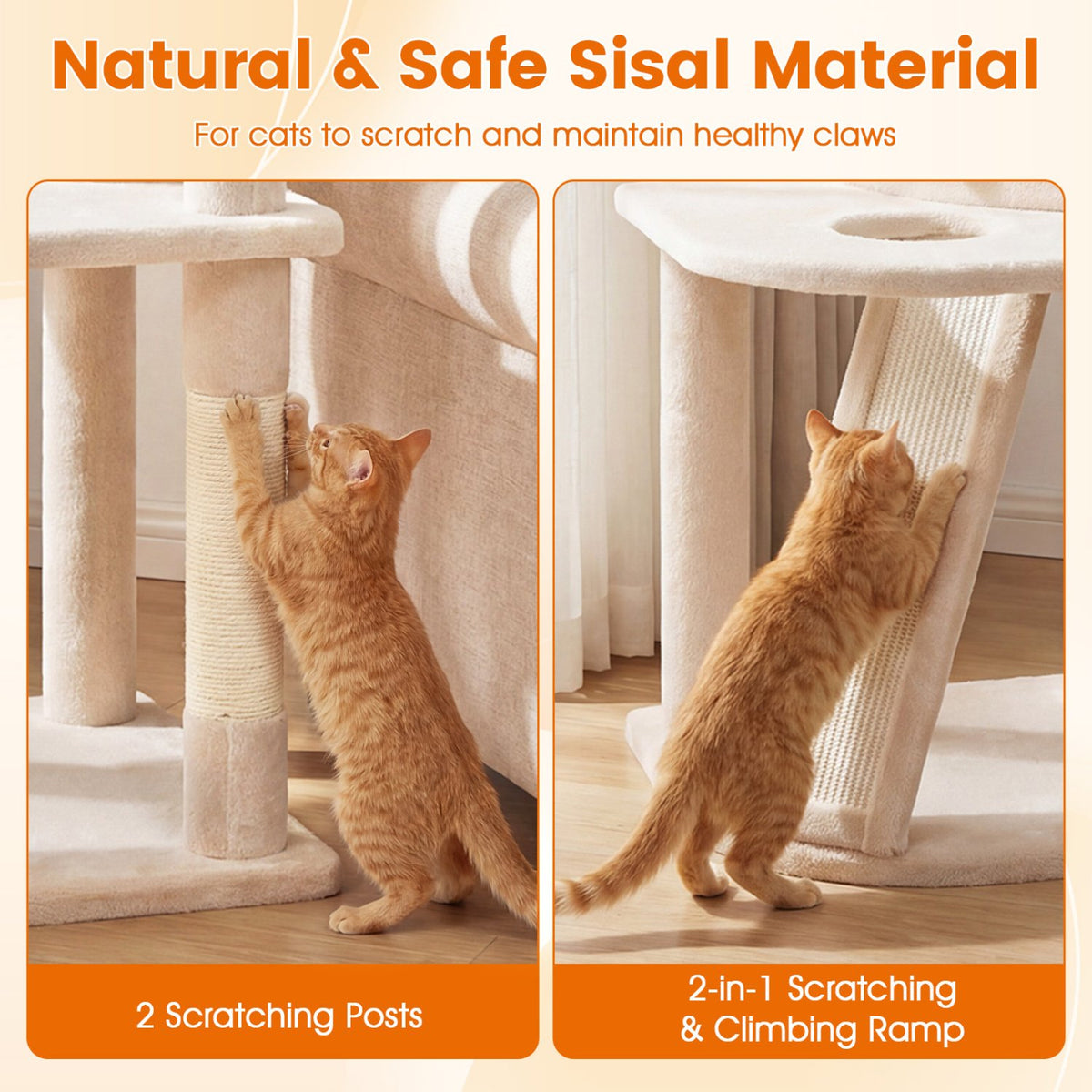 44 Inch Tall Kitten Tower with Condo and 2 Plush Perches-Beige view 9