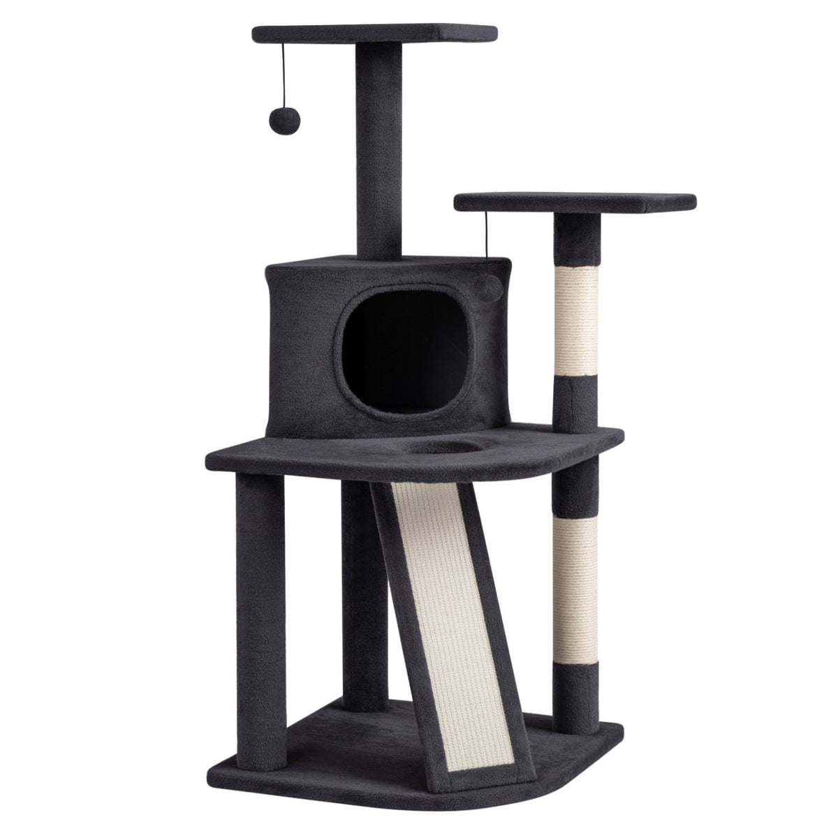 44 Inch Tall Kitten Tower with Condo and 2 Plush Perches-Dark Gray