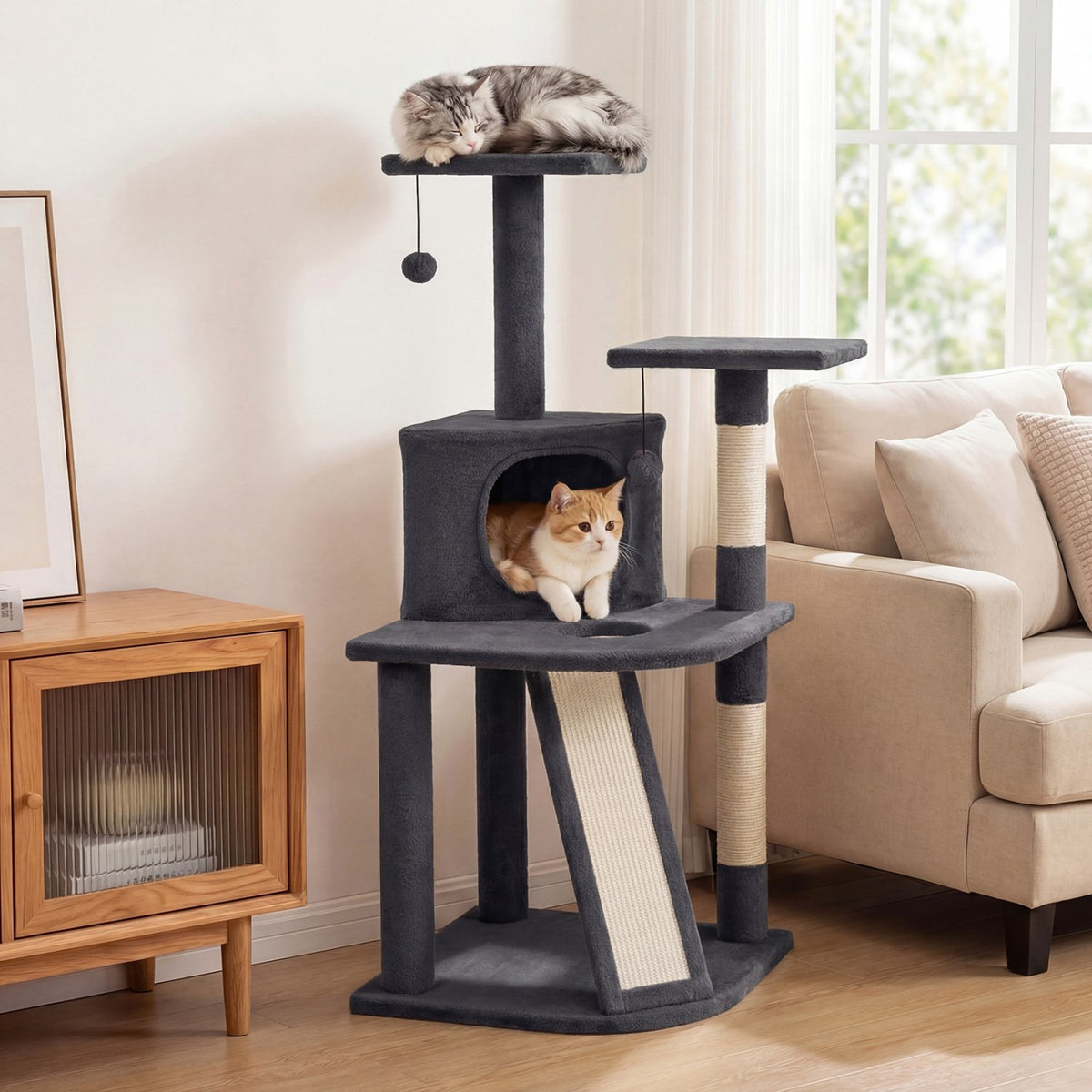 44 Inch Tall Kitten Tower with Condo and 2 Plush Perches-Dark Gray view 3