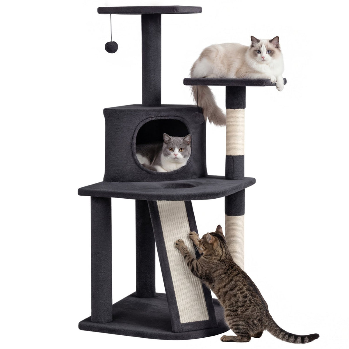 44 Inch Tall Kitten Tower with Condo and 2 Plush Perches-Dark Gray view 4