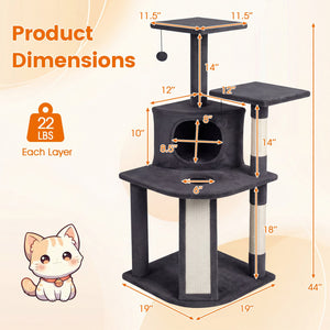 44 Inch Tall Kitten Tower with Condo and 2 Plush Perches-Dark Gray view 5