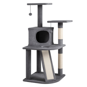 44 Inch Tall Kitten Tower with Condo and 2 Plush Perches-Light Gray