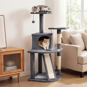 44 Inch Tall Kitten Tower with Condo and 2 Plush Perches-Light Gray view 2