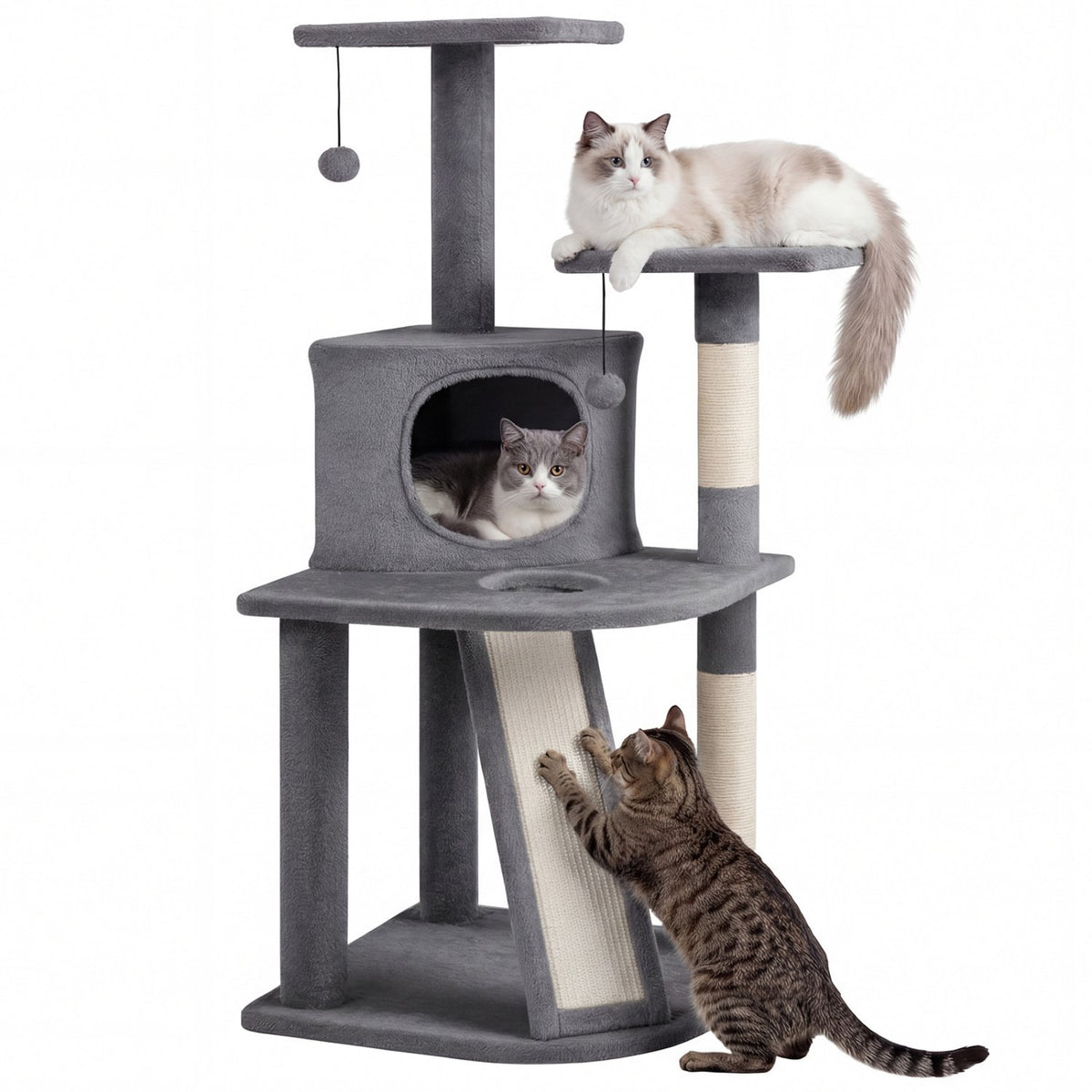 44 Inch Tall Kitten Tower with Condo and 2 Plush Perches-Light Gray view 4
