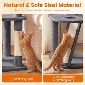 44 Inch Tall Kitten Tower with Condo and 2 Plush Perches-Light Gray view 9