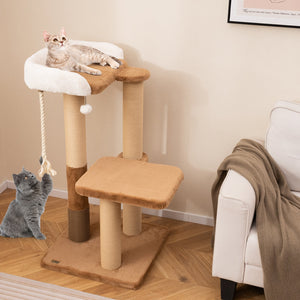 44 Inches Modern Cat Tree for Indoor Cats with Plush Padded Perch and Dangling Ball-Coffee view 2