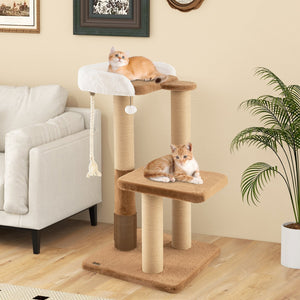 44 Inches Modern Cat Tree for Indoor Cats with Plush Padded Perch and Dangling Ball-Coffee view 3