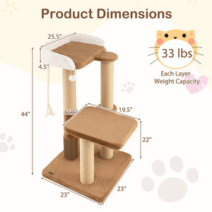 44 Inches Modern Cat Tree for Indoor Cats with Plush Padded Perch and Dangling Ball-Coffee view 5