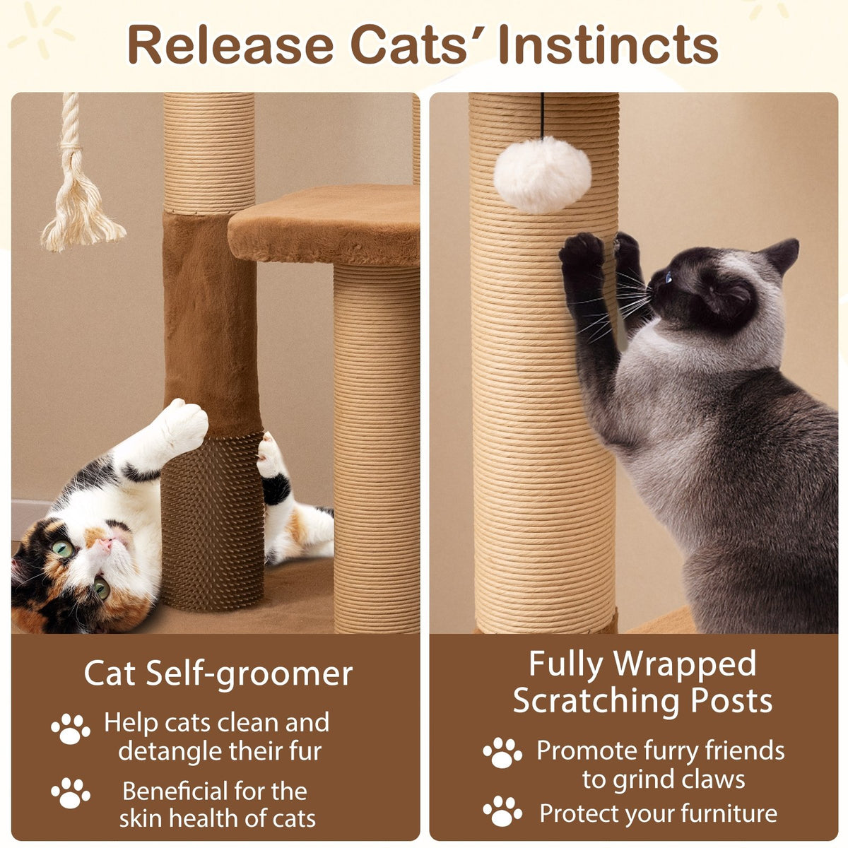 44 Inches Modern Cat Tree for Indoor Cats with Plush Padded Perch and Dangling Ball-Coffee view 8