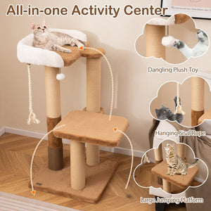 44 Inches Modern Cat Tree for Indoor Cats with Plush Padded Perch and Dangling Ball-Coffee view 9