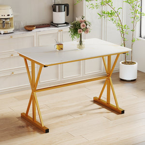 44 Inches Sintered Stone Dining Table with Metal Frame and Faux Marble Tabletop-White view 2