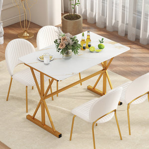 44 Inches Sintered Stone Dining Table with Metal Frame and Faux Marble Tabletop-White view 3
