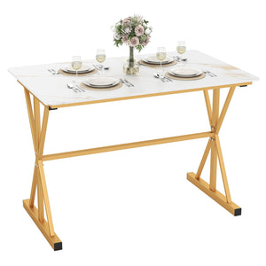 44 Inches Sintered Stone Dining Table with Metal Frame and Faux Marble Tabletop-White view 4