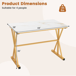 44 Inches Sintered Stone Dining Table with Metal Frame and Faux Marble Tabletop-White view 5