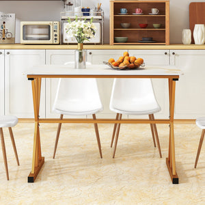 44 Inches Sintered Stone Dining Table with Metal Frame and Faux Marble Tabletop-White view 6