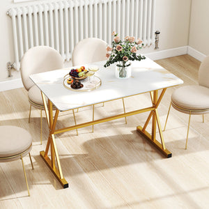 44 Inches Sintered Stone Dining Table with Metal Frame and Faux Marble Tabletop-White view 9
