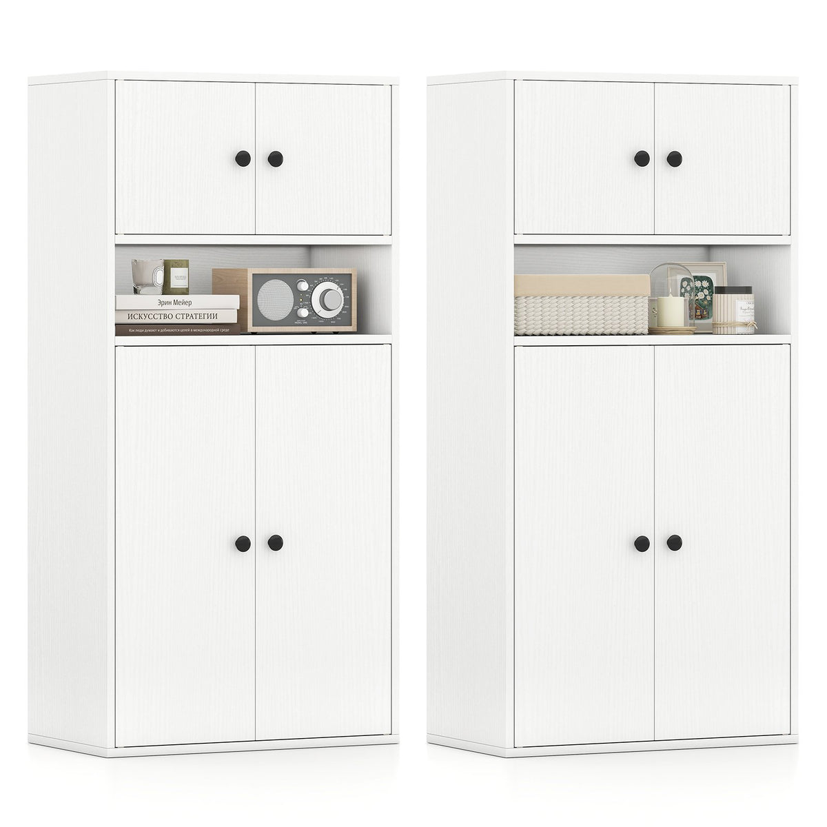 44 Inches Tall Bookshelf with Doors and Adjustable Shelf-2 Pieces
