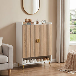 44 inches Tall Shoe Storage Cabinet with 7-Tier Doors and Adjustable Shelves for Entryway-Natural view 2