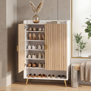 44 inches Tall Shoe Storage Cabinet with 7-Tier Doors and Adjustable Shelves for Entryway-Natural view 3