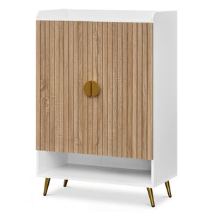 44 inches Tall Shoe Storage Cabinet with 7-Tier Doors and Adjustable Shelves for Entryway-Natural view 4
