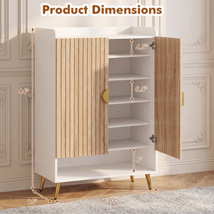 44 inches Tall Shoe Storage Cabinet with 7-Tier Doors and Adjustable Shelves for Entryway-Natural view 5