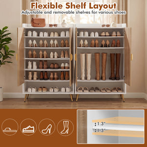 44 inches Tall Shoe Storage Cabinet with 7-Tier Doors and Adjustable Shelves for Entryway-Natural view 6