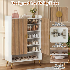 44 inches Tall Shoe Storage Cabinet with 7-Tier Doors and Adjustable Shelves for Entryway-Natural view 9