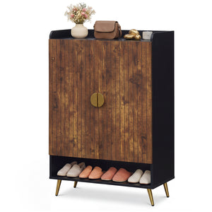 44 inches Tall Shoe Storage Cabinet with 7-Tier Doors and Adjustable Shelves for Entryway-Rustic Brown