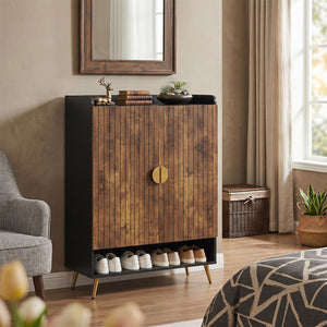 44 inches Tall Shoe Storage Cabinet with 7-Tier Doors and Adjustable Shelves for Entryway-Rustic Brown view 2